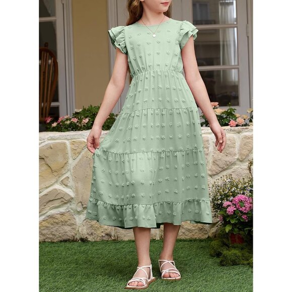 Lightweight Polka Dot Maxi Dress with Ruffle Sleeves for Girls 6-15 Years - Picture 4 of 9